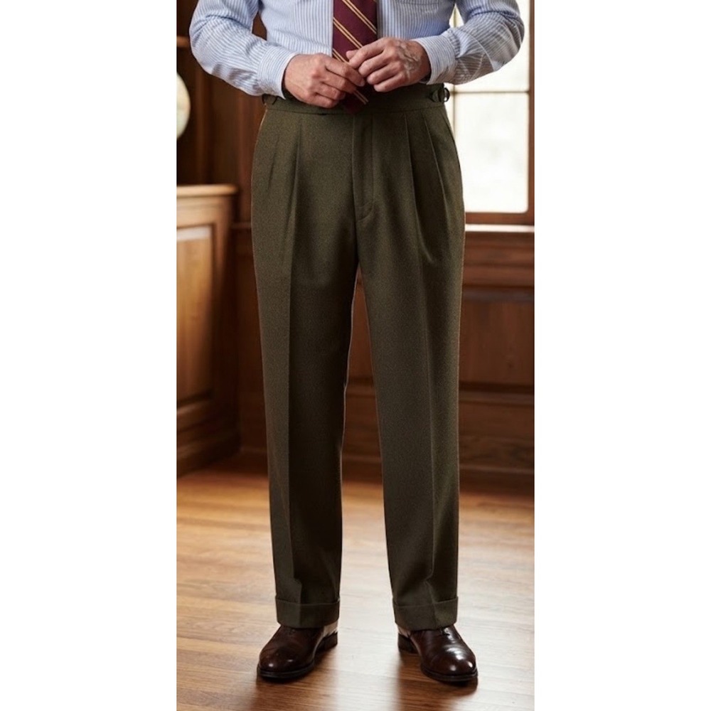 Vintage J.Crew Oarsman Wool Trouser Pleat Cuff Baggy Mens Brown 34x31 80s 90s